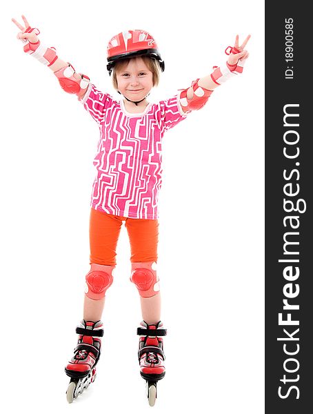 A girl on roller skates.