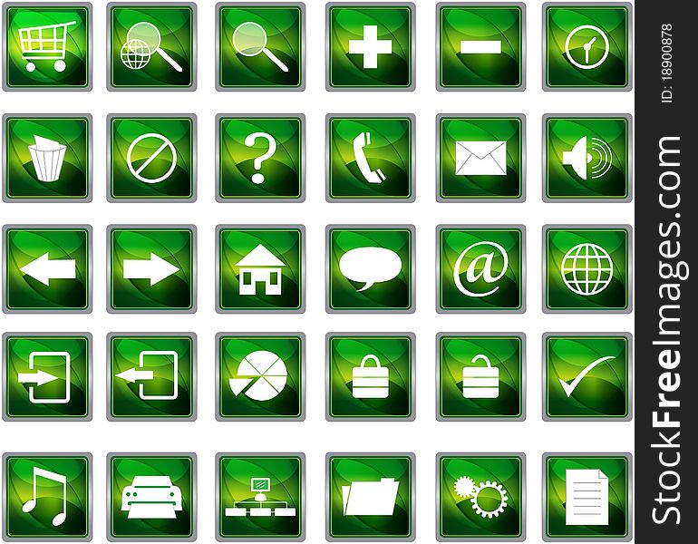 Green web navigation icons set. Green web navigation icons set