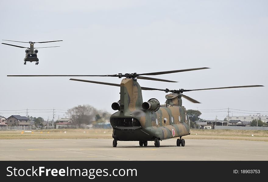 Chinook helicopters of Japanese air self defence forces. Chinook helicopters of Japanese air self defence forces