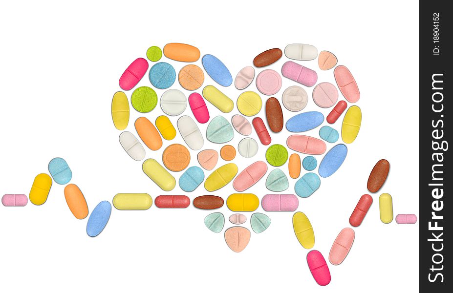 Heart and graph line made from pill. Heart and graph line made from pill