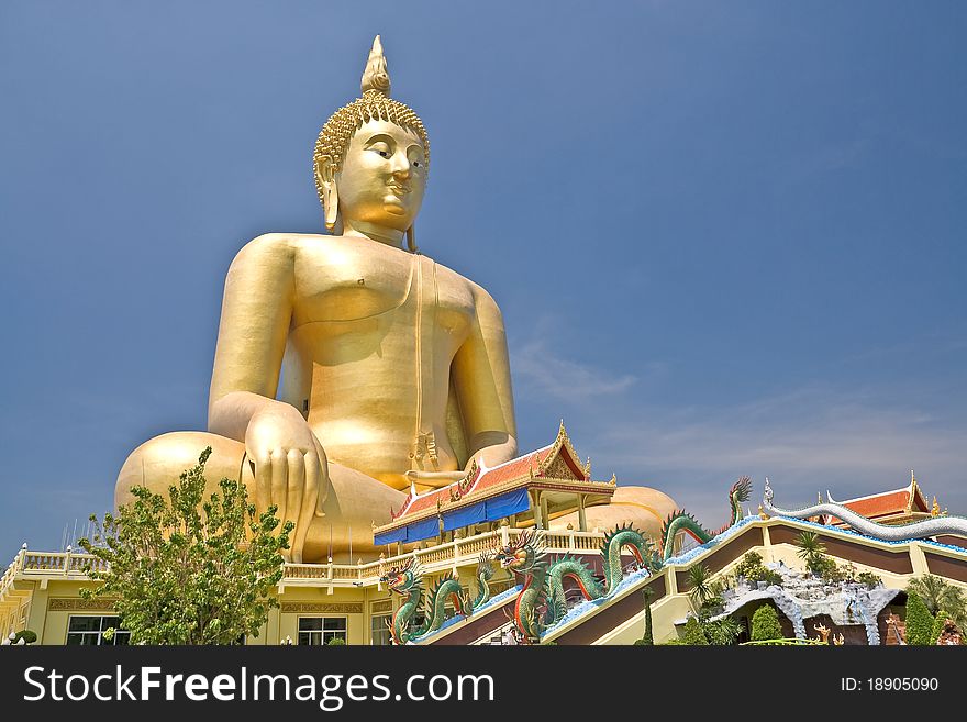 Big golden Buddha at Wat Muang Ang Thong province. Big golden Buddha at Wat Muang Ang Thong province.