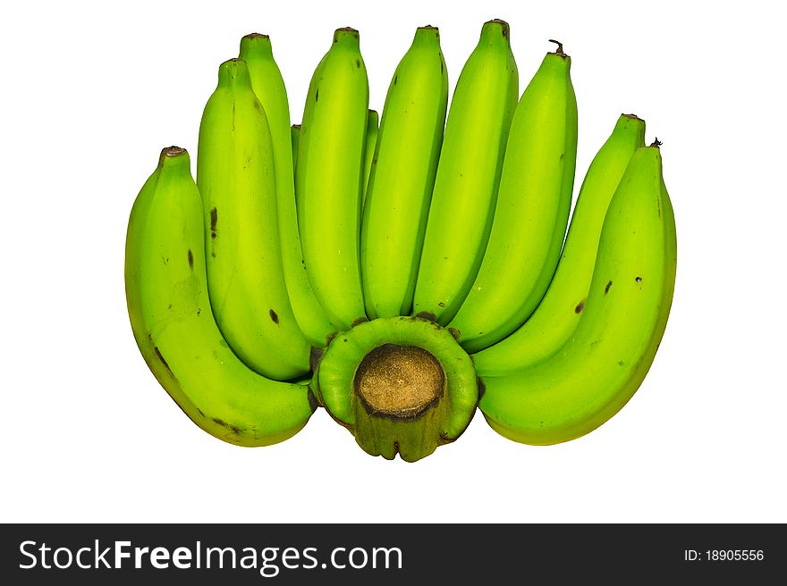 Green fresh banana on white background. Green fresh banana on white background