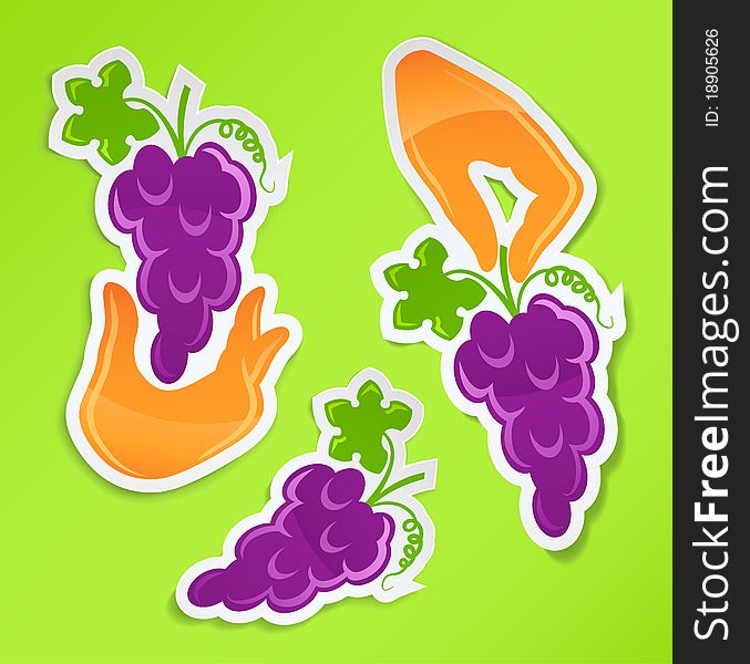 Sticker with hand holding grapes illustration