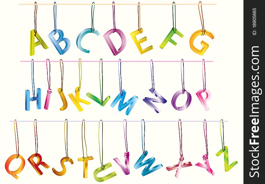 Сute 3d alphabet (caps) on the strings over white