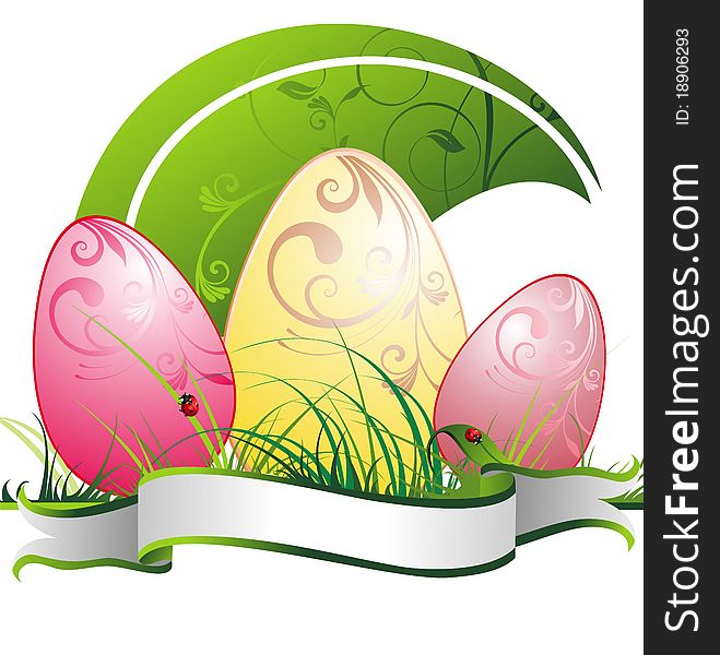 Easter Card With Eggs On Floral Background