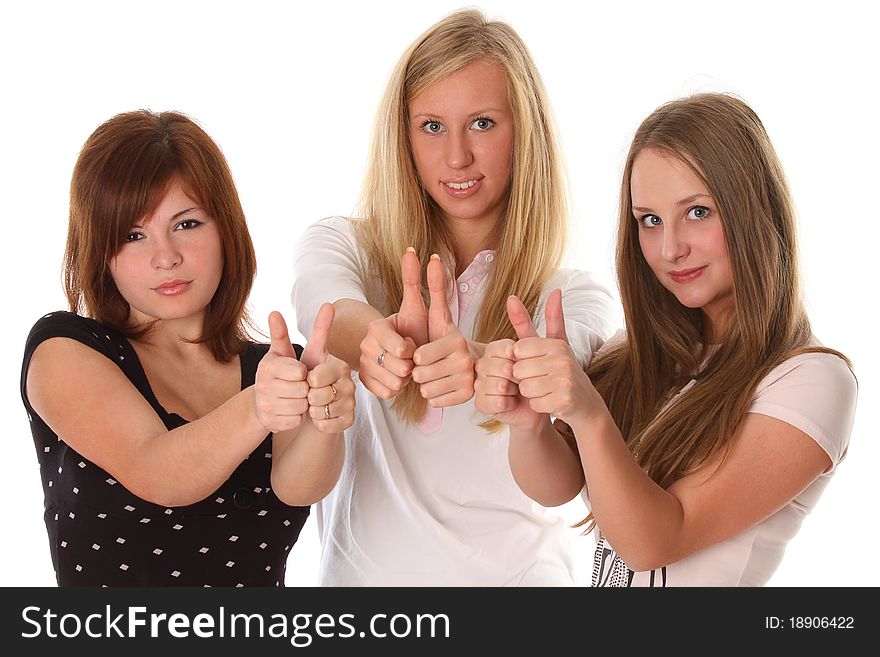 Female students show thumbs up