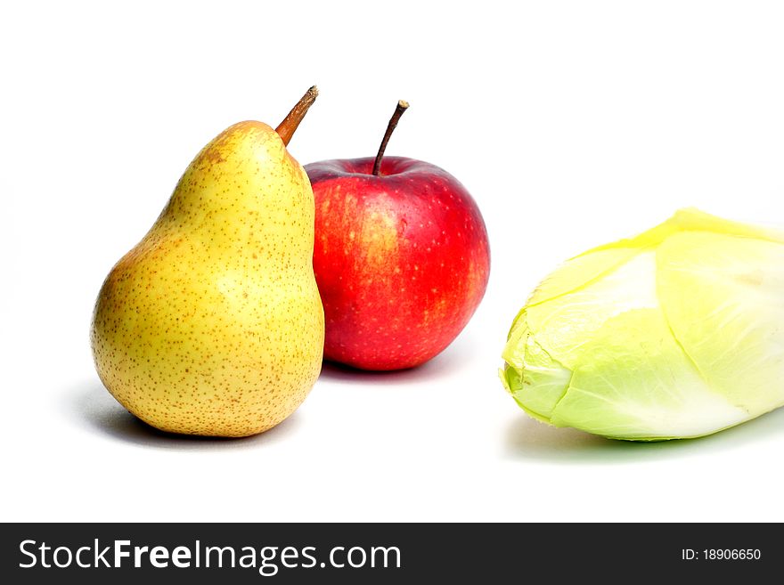 Apple, pear and chicory are isolated. Apple, pear and chicory are isolated