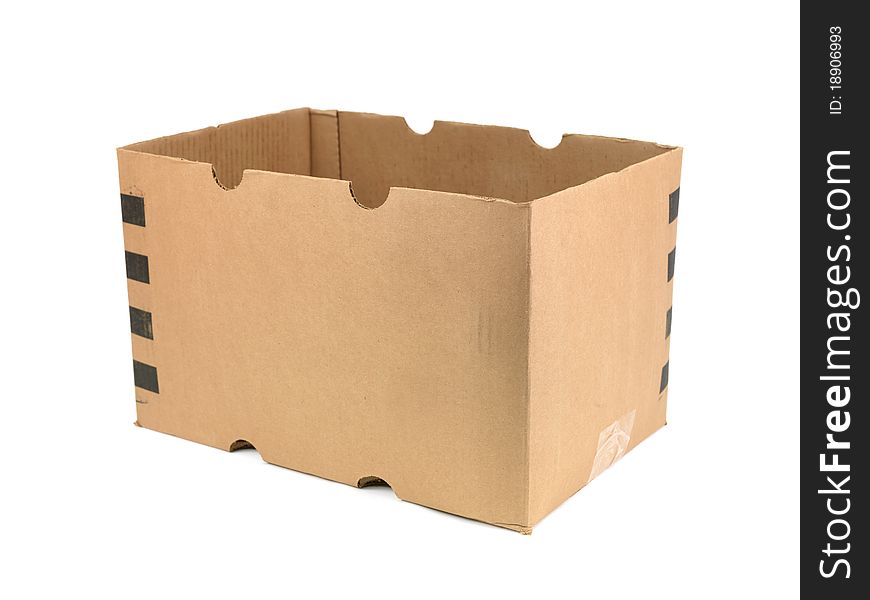 A cardboard box isolated against a white background