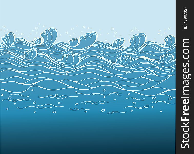 Blue waves.Vector image of Sea background for design