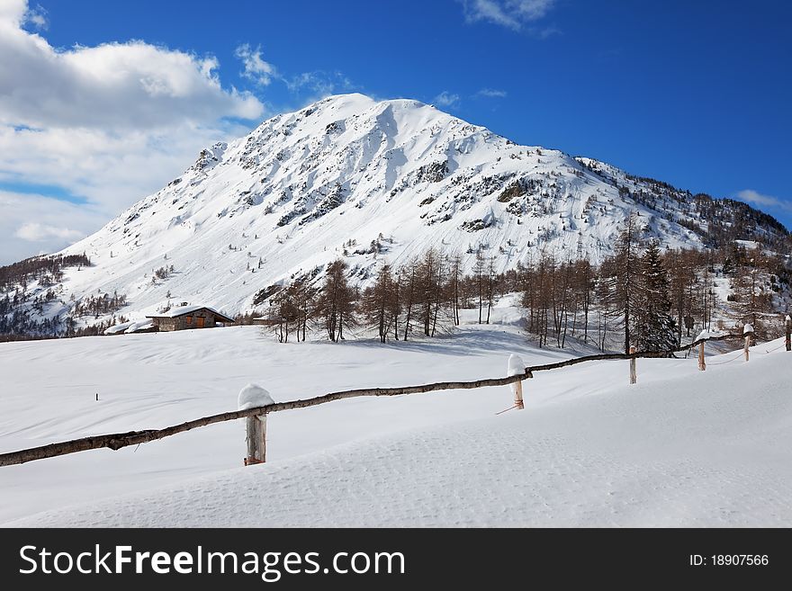 Mortirolo Pass at 1949 meters on the sea-level, after a fall snowfall. Brixia province, Lombardy region, Italy