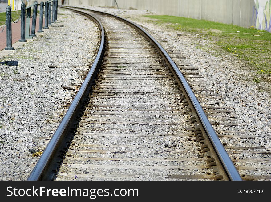 Tracks of a railroad train with a curve. Tracks of a railroad train with a curve