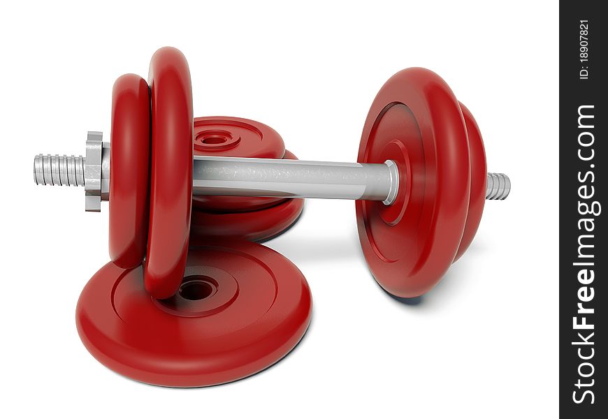 Red dumbbell on the isolated background