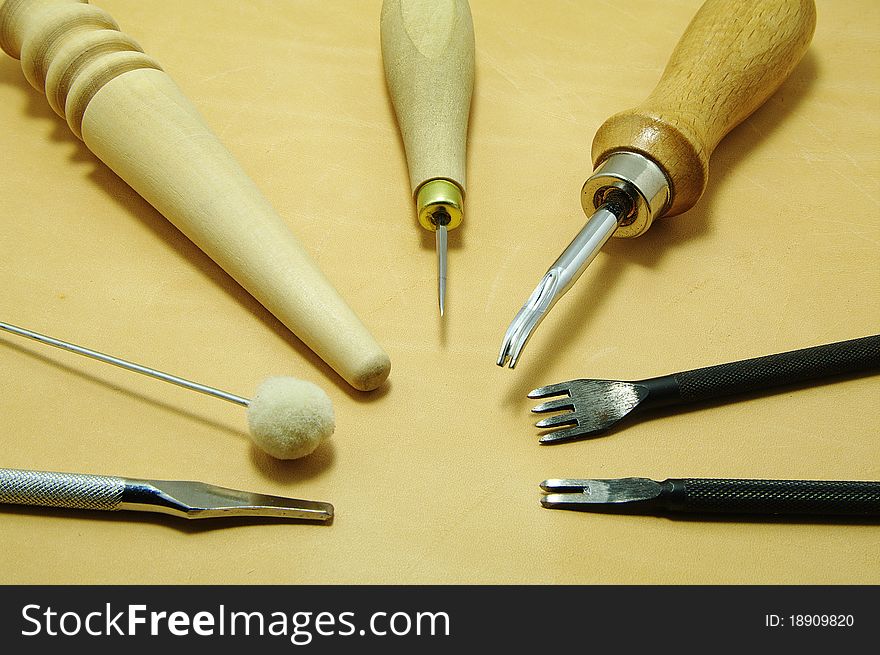 Leather craft tools on the leather