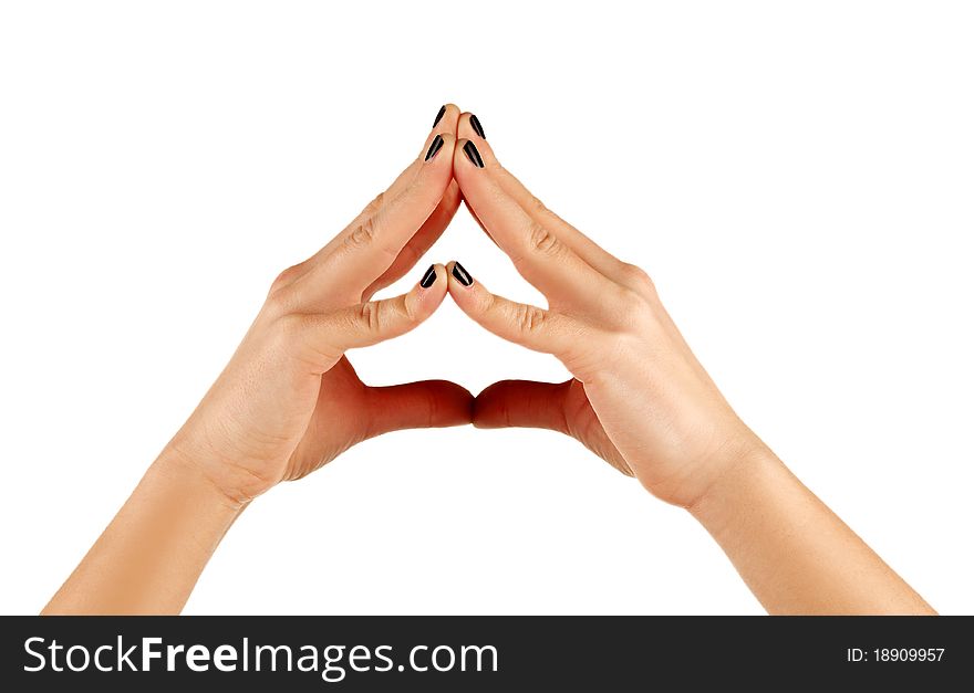 Hands of a young female making a gesture, clipping path