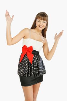 Beautiful Fashion Girl Rejoices With Her Hands Up Stock Image Beautiful Fashion Girl Rejoices With Her Hands Up Stock Image