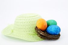 Easter Bonnet, Nest, And Eggs Royalty Free Stock Photography Easter Bonnet, Nest, And Eggs Royalty Free Stock Photography