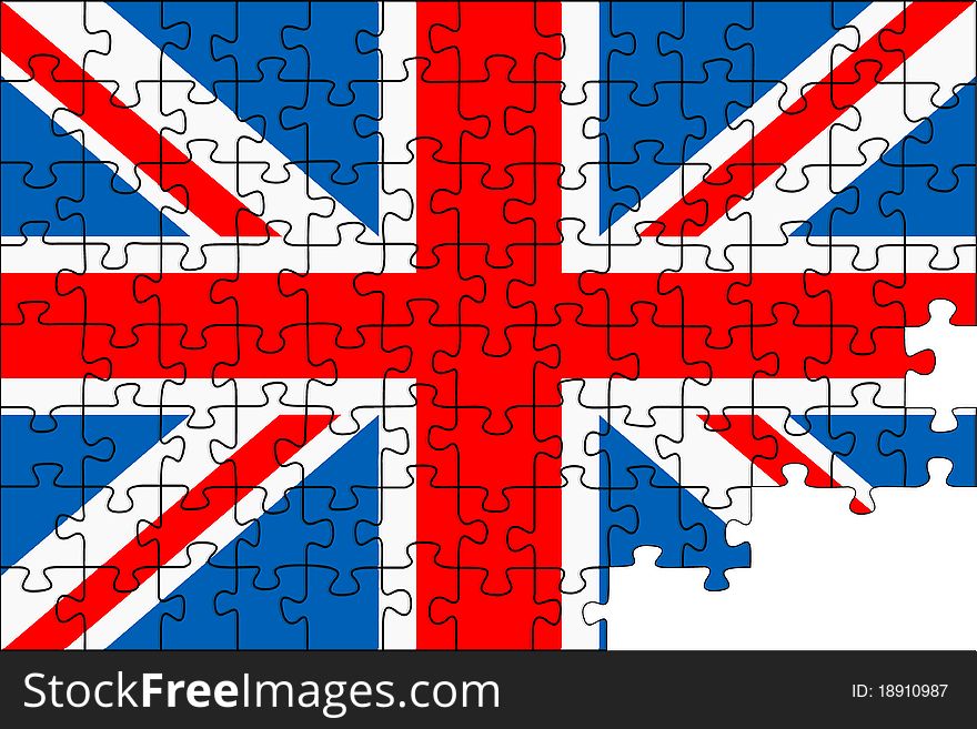 Background preparation in the form of a puzzle of a flag of the Great Britain in a