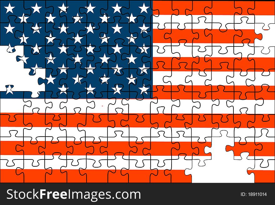 Background preparation in the form of a puzzle of a flag of the USA in a