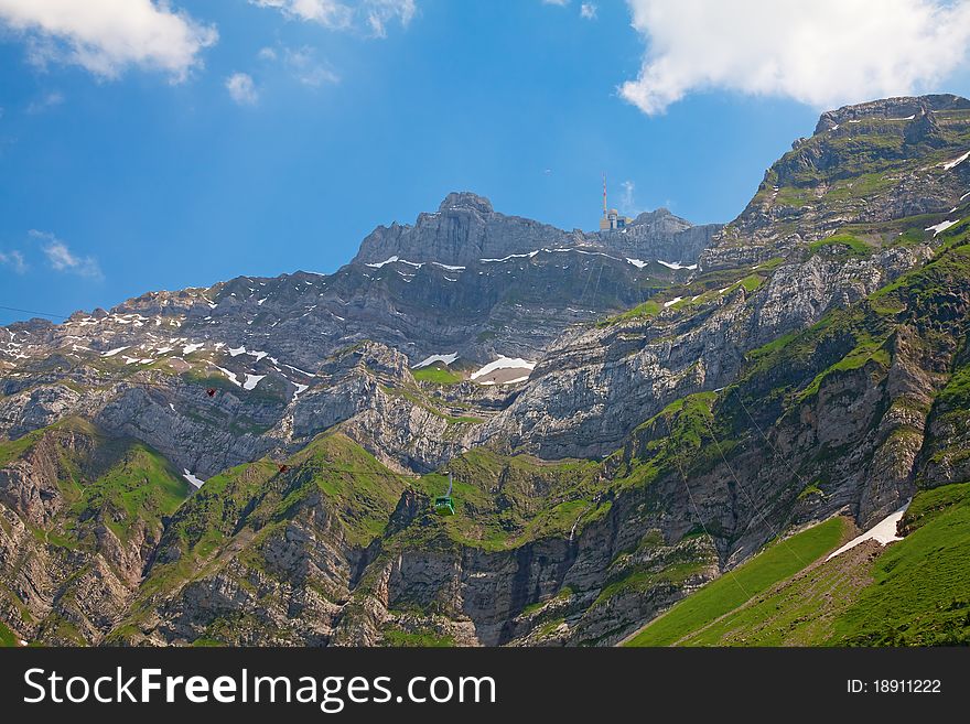 Cable car in swiss alps (Santis, St. Gallen, Switzerland). Cable car in swiss alps (Santis, St. Gallen, Switzerland)