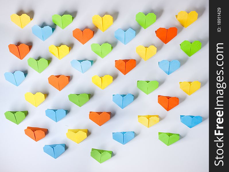 Hand made origami paper hearts