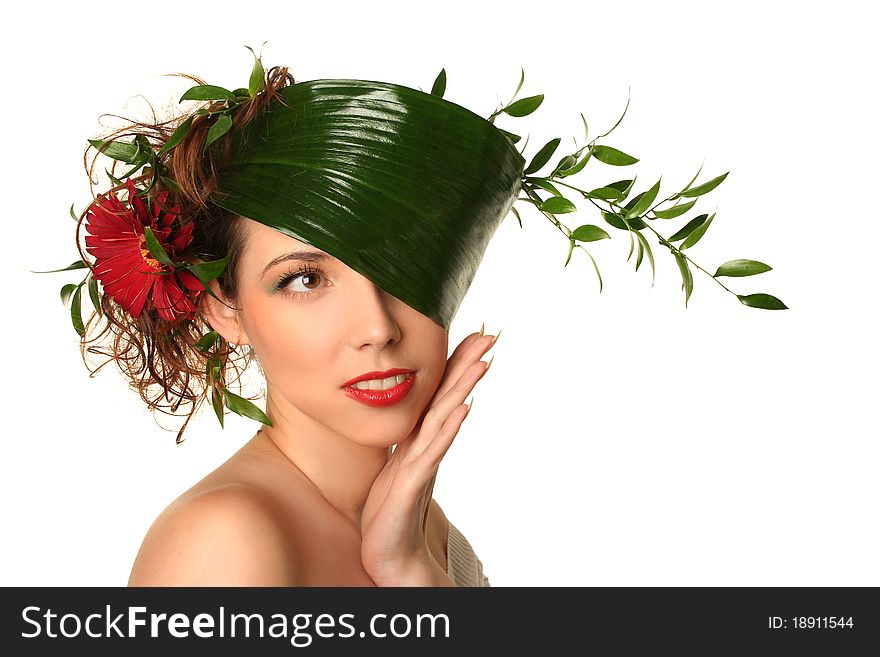 Beautiful spring-woman on white background. Beautiful spring-woman on white background