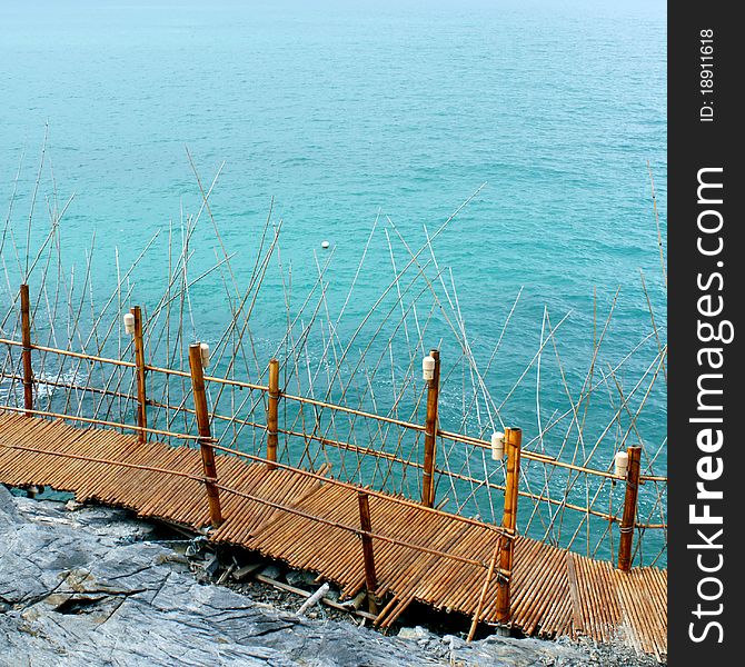 Bridge bamboo on sea background