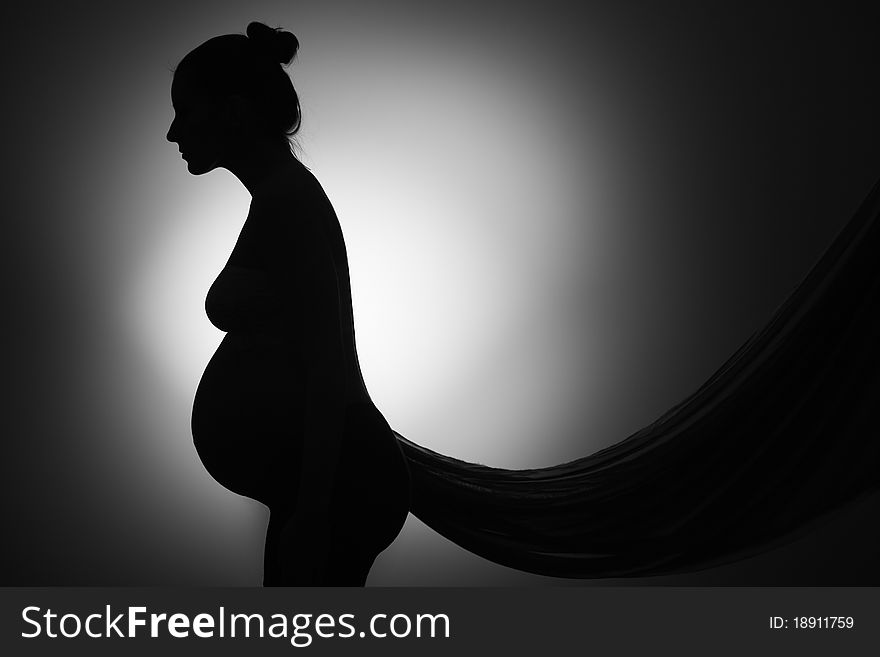 Beautiful silhouette of pregnant woman dreaming