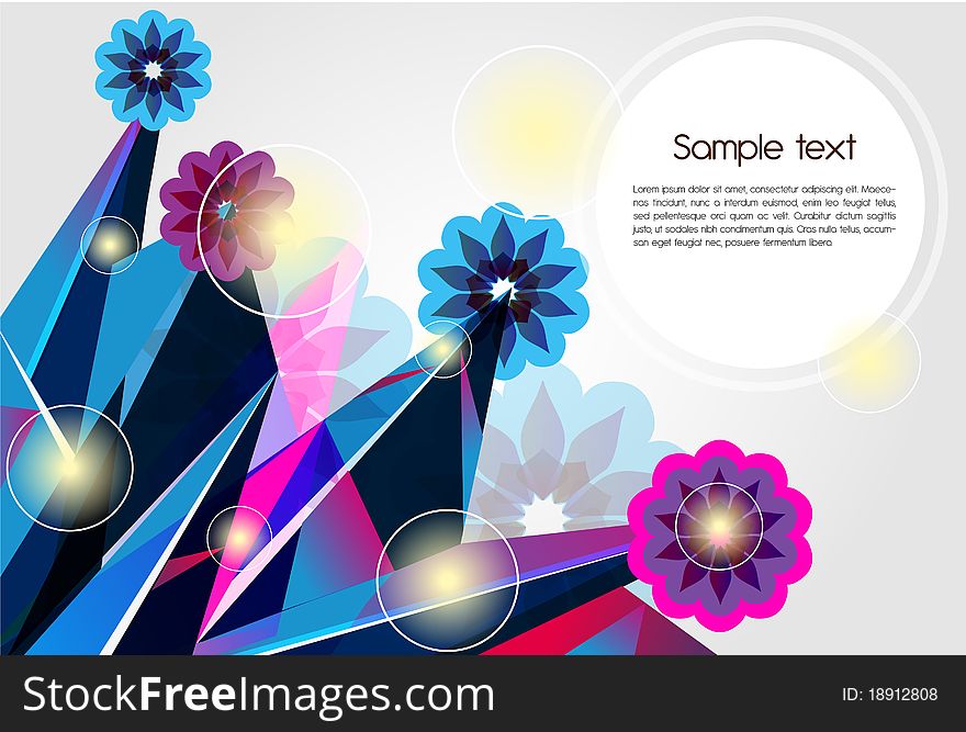 Abstrac background with blue pointed shapes and flowers. Abstrac background with blue pointed shapes and flowers