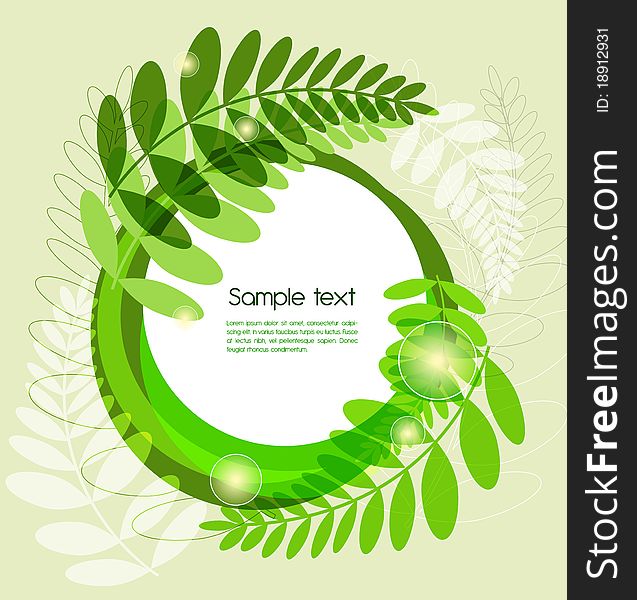 Vector green round backgrround with fern leafs. Vector green round backgrround with fern leafs