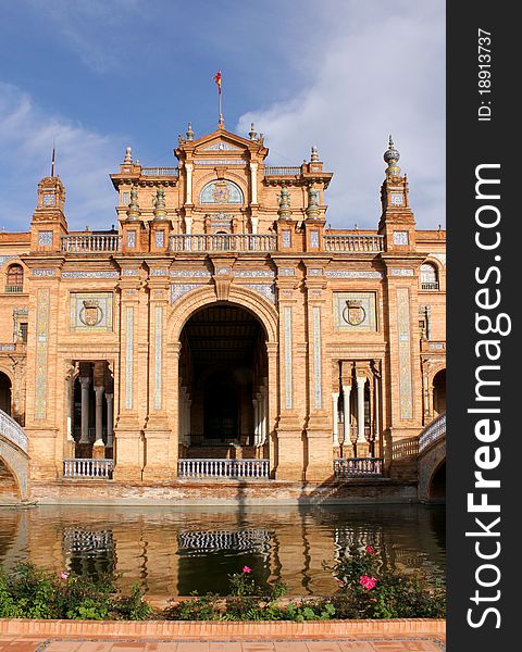 Famous Plaza de Espana, Sevilla, Spain. Old city landmark.