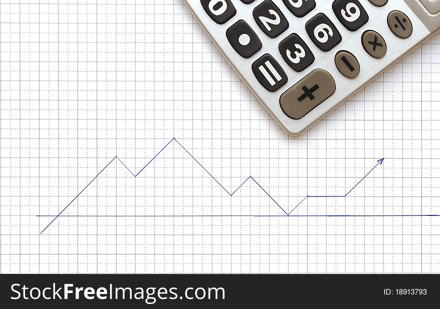 Calculator and the working paper with a diagram