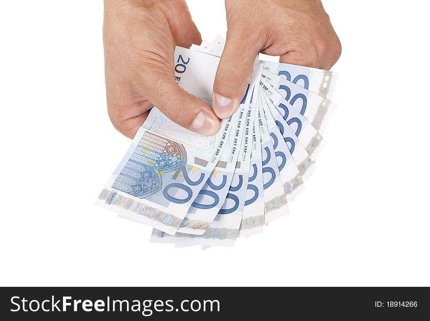 Male hands holding european money. Male hands holding european money