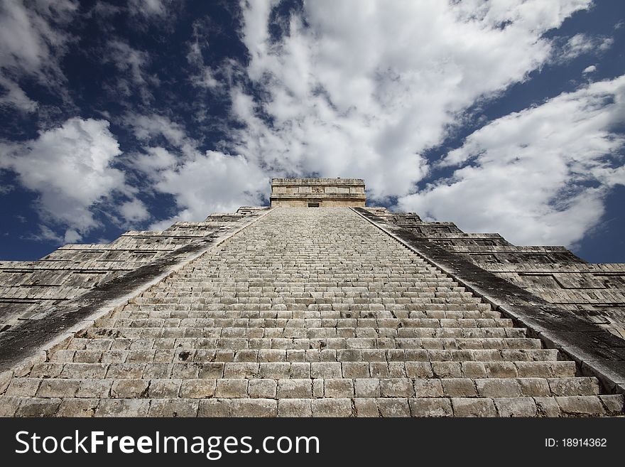 Steep stairs on the Chichen Itza pyramid. Steep stairs on the Chichen Itza pyramid