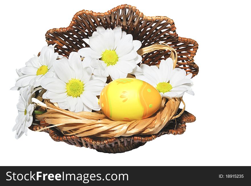Easter eggs in a nest on the white isolated background