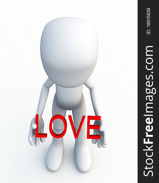 Concept image showing a cartoon figure holding the word love. Concept image showing a cartoon figure holding the word love.