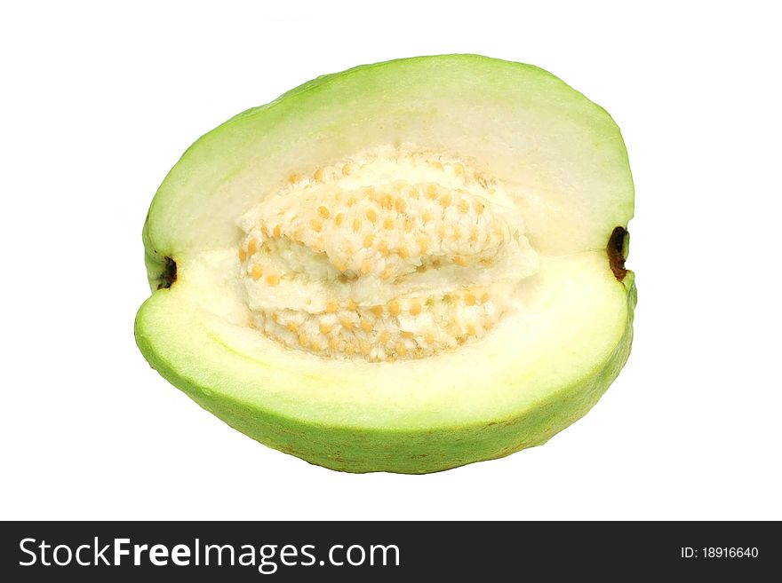 Close up of half guava isolated on white background.