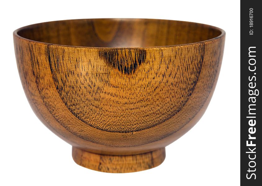 Wooden bowl isolated on white background. Clipping path included.