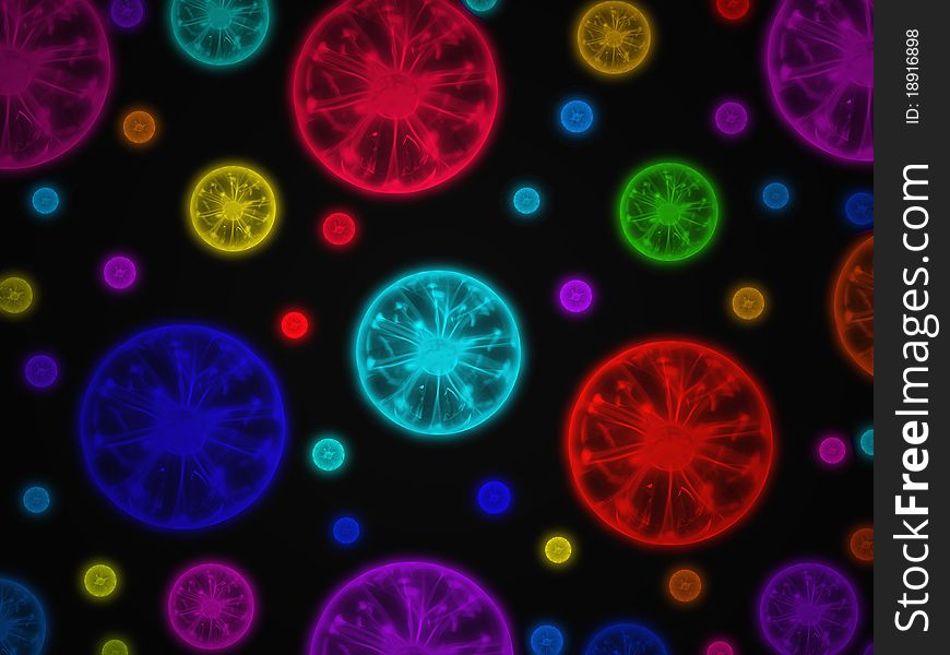 Colorful balls on the black background