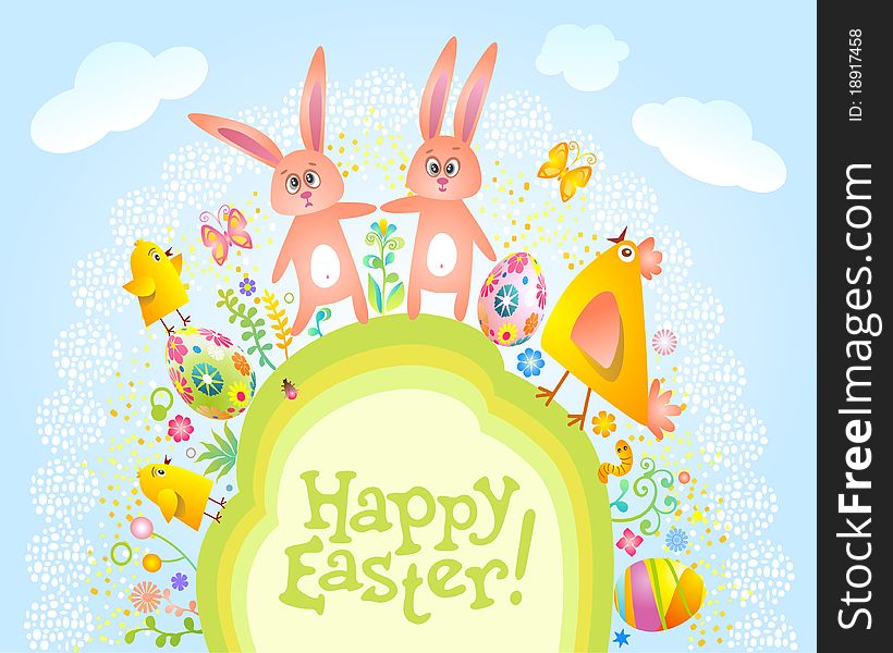 Happy Easter card with funny rabbit. Happy Easter card with funny rabbit.