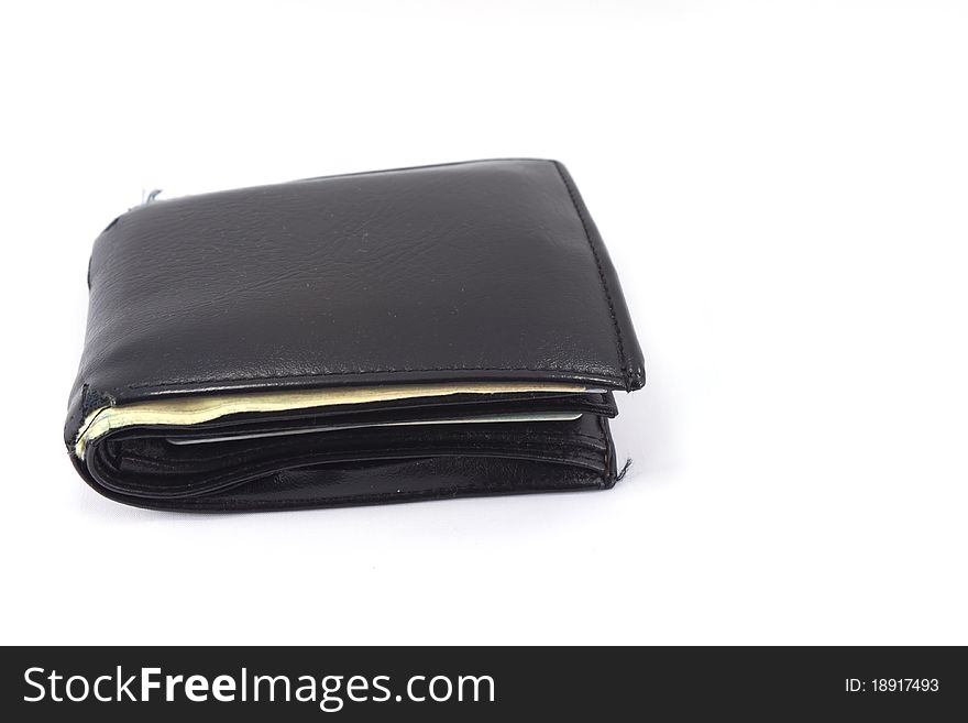 Black leather Old wallet  on a white background