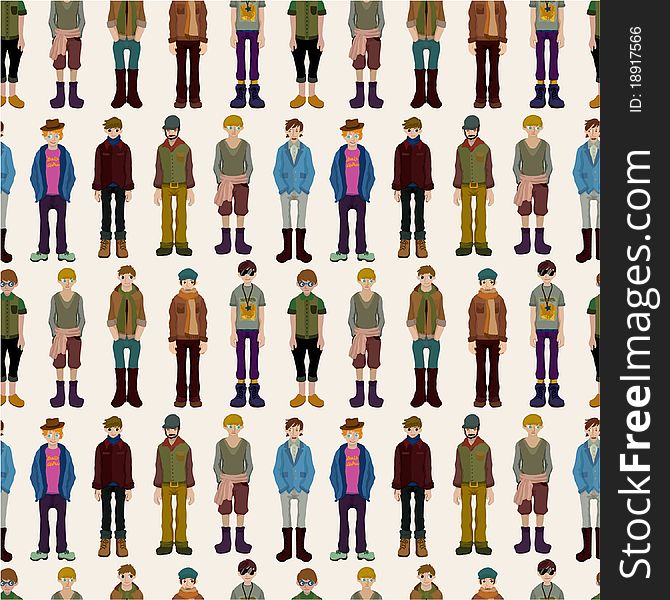 Seamless young boy pattern,vector drawing