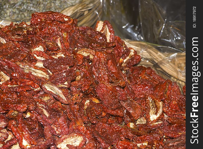 Some dry tomatoes at market place