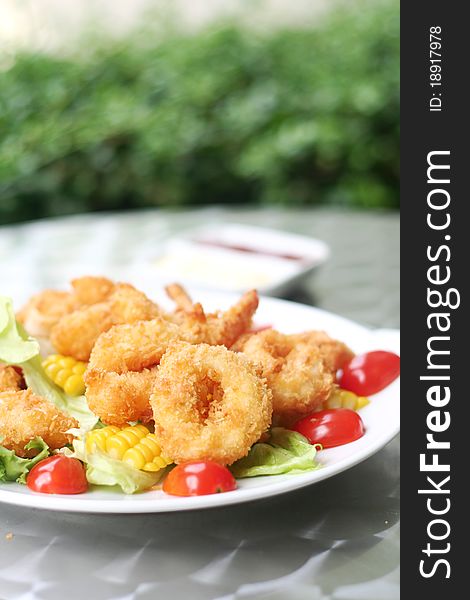 Fried seafood salad