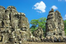 Stone Head On Towers Of Bayon Temple. Royalty Free Stock Photos Stone Head On Towers Of Bayon Temple. Royalty Free Stock Photos