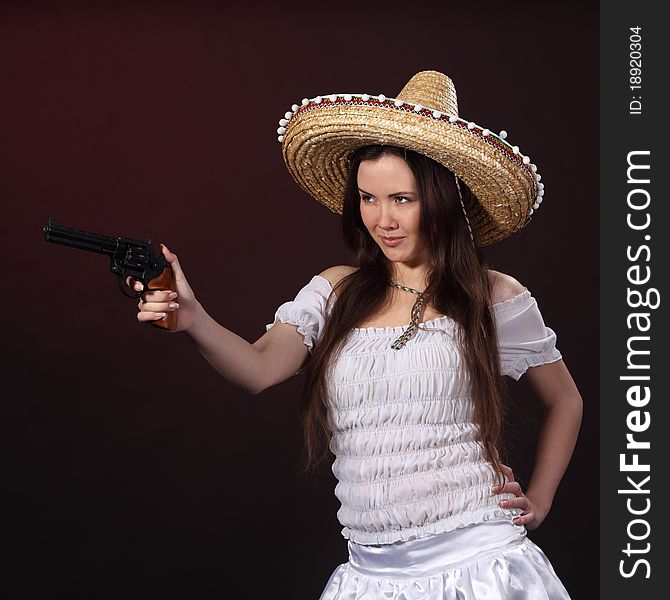 Mexican Girl Hold Revolver