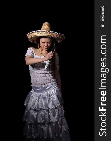 Anger mexican girl hold a knife. Anger mexican girl hold a knife