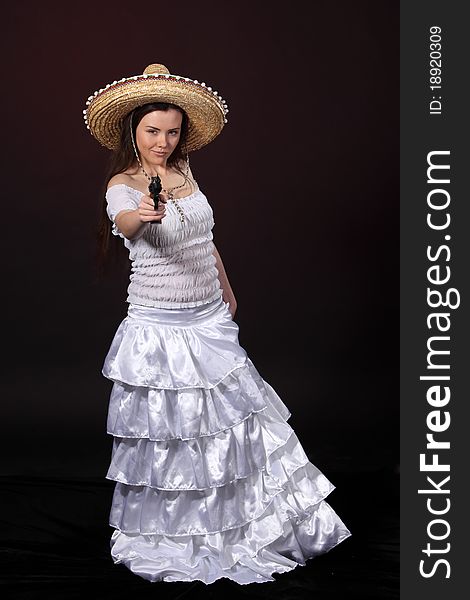 Mexican Girl Aim Revolver
