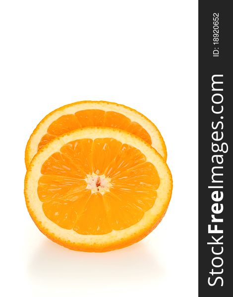 Split orange, on white background.