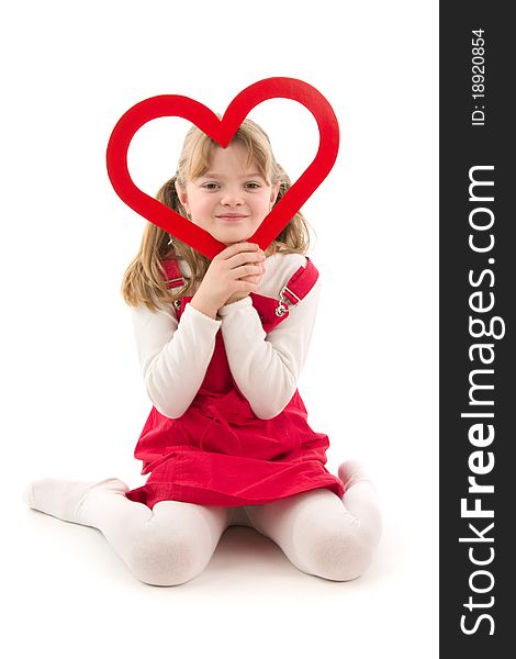 Little girl with red heart,on white background. Little girl with red heart,on white background.