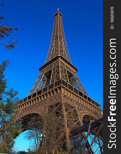 Eiffel Tower in Paris France with blue sky